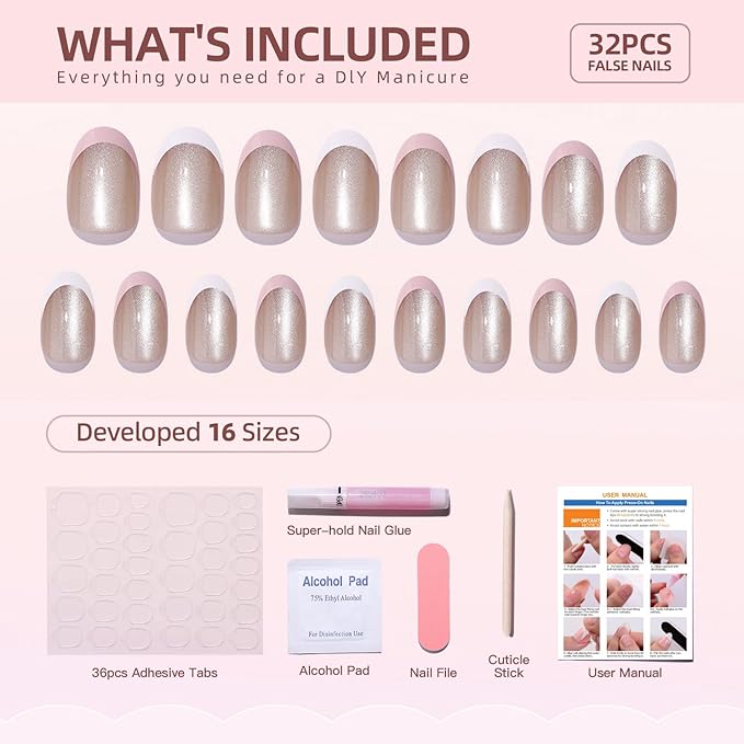 30 Pcs Cats Eyes Soft Gel Press on Nails Gradient Pink Fake Nails Short Almond False Nails Glitter Designs Salon Quality Stick on Nails Full Cover Acrylic Nails with Nail Glue for Women Nail Art
