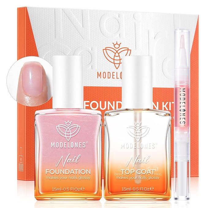 modelones Nail Strengthener Clear Gel Top Coat Nail Polish Cuticle Oil Pen Pink Nail Repair for Damaged Nails Care Kit for Women 15 ml Ridge Filler for Growth