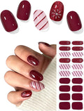 Semi Cured Gel Nail Strips (Christmas Wine Red), Christmas Wine Red, 20 Pcs Gel Nail Wraps, Stickers, Snowflake, Works with Any UV Lamps