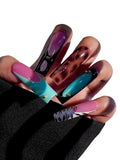 HAND-PAINTED White Press Ons Neon Small Press on Nails Long French Press on Nails Coffin Medium Short Nail art Fake Nail Art Kit with 7g Glue on Nails Handmade Almond Square Nails (X-Small, J6)