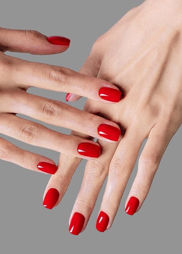 Semi Cured Gel Nail Strips, 20Pcs Long Lasting Salon Quality Wraps, Easy Apply & Remove Gel Nail Stickers with UV Light (Passionate Red)