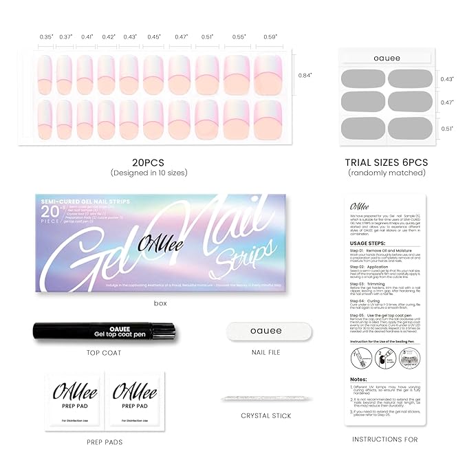 Semi Cured Gel Nail Strips | Built-In Gel Top Coat | UV Light Required | Salon Quality, Easy Application And Removal (Blush Ombre French)
