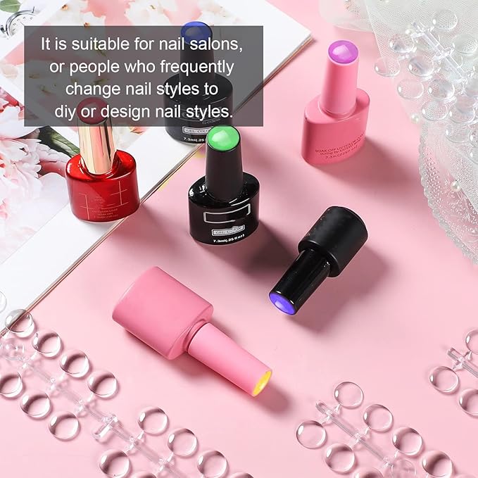 480PCS Clear Nail Swatch Dots with Adhesive Stickers, Round Gel Polish Color Display Tips, Transparent Nail Color Swatches for Quick Selection, Nail Art Sample Accessories for Techs & Salon