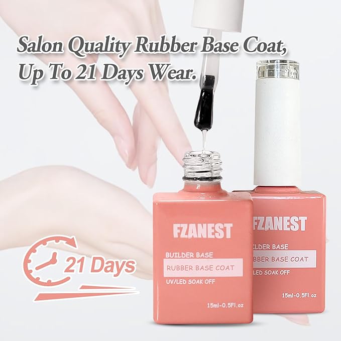 FZANEST Rubber Base Gel Polish Set 15ml*2pcs,5 IN 1 Builder Gel For Nails in a Bottle Kit,Nail Strengthener Gel, Extension Soak Off UV Gel Nail Polish