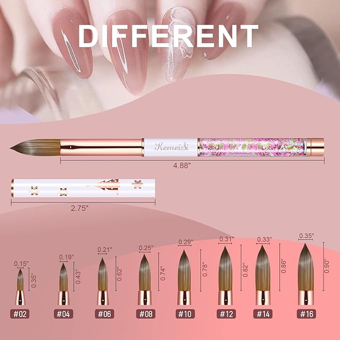 Acrylic Nail Brush Size 14,KEMEISI 100% Pure Kolinsky Nail Art Brushes Sturdy Handle Oval Shaped Acrylic Powder Nail Design Tools for Professional Manicure DIY Home Salon (White)