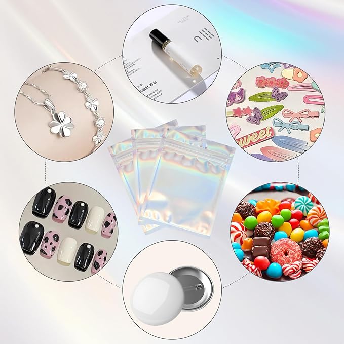 50 PCS Nails Packaging Bags with Nail Stand for Fake Nail, Holographic Press On Nail Storage Container Nail Art Kit for Diy Design,Nail Cardboards with 2 Double-sided Adhesive Tape Salon Home