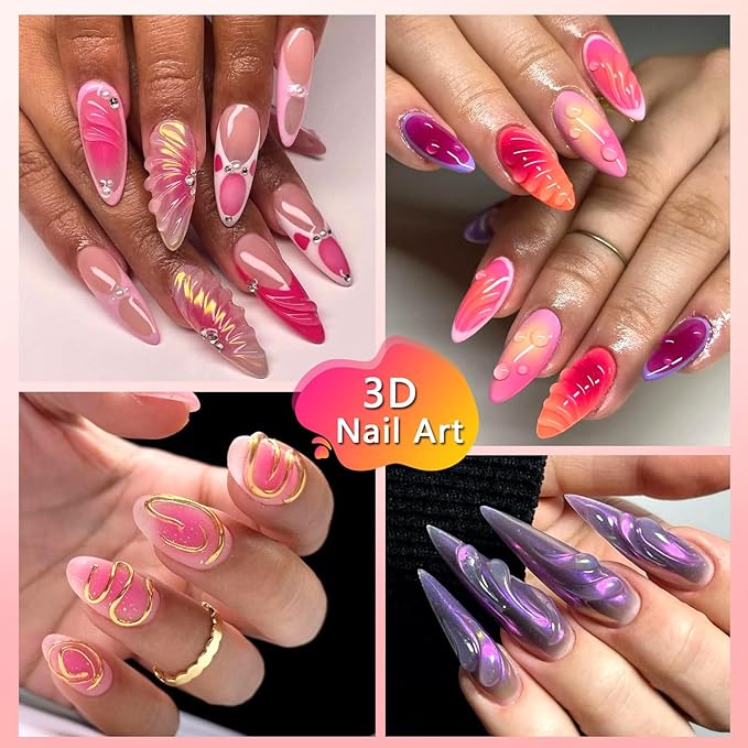 3D Gel Nail Art, 15g Clear Sculpting Gel Glue for Carving, Molding and Drawing Nails Art Designs, No Wipe Nail Polish Rhinestone Glue for Gems Decoration Manicure Salon Home DIY