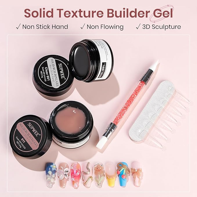 Clear and Nude Solid Builder Gel for Nails Extension 3D Hard Gel for Carving Patterns Decoration Home Manicure DIY for Women