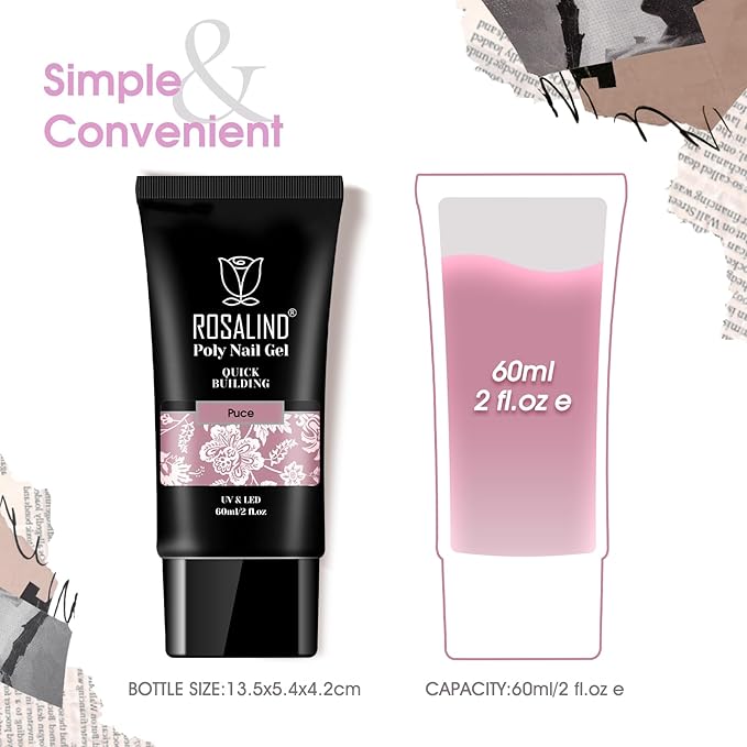 ROSALIND Purple Poly Extension Gel, 60ml/2 oz Purple Pink Fall Colors Poly Nail Gel Building Enhancement for Nail Thickening Decoration, Easy to DIY Use at Home Need UV Lamp