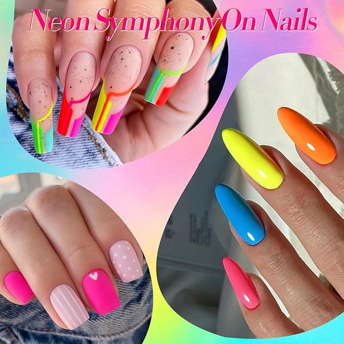 Born Pretty Neon Nail Polish Set, 15 Colors Spring Summer Nail Polish Quick Dry Nail Polish Kit Hot Pink Yellow Green Blue Neon Nail Lacquer Manicure Set for DIY Nail Art Salon Home Gift