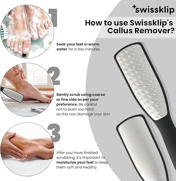 Swissker by Swissklip Foot File Callus Remover for Feet I A Perfect Heel Scraper for Cracked Heels I Luxurious Foot Scraper for Callus Removal and Dead Skin Remover for Feet (1 Pack)