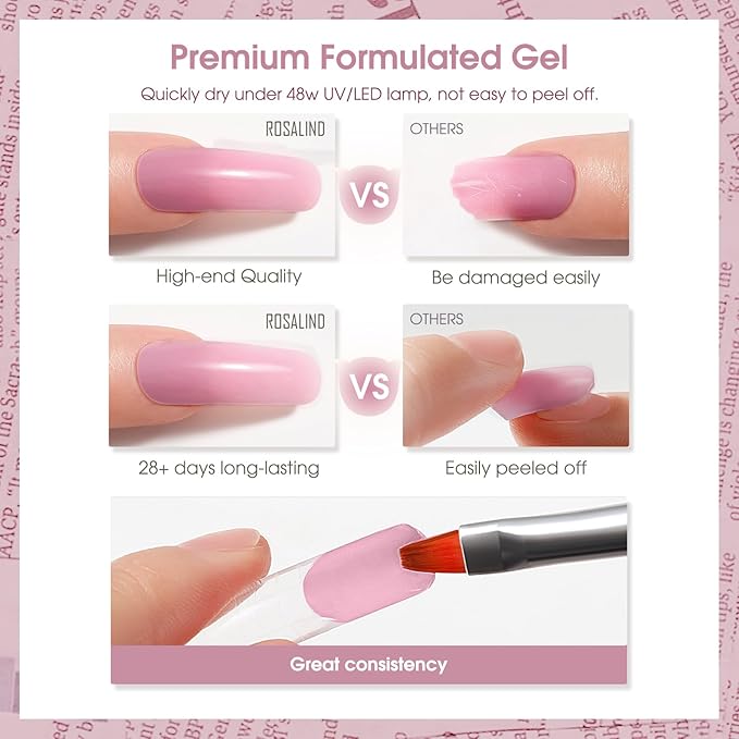 ROSALIND Purple Poly Extension Gel, 80ml/2.7 oz Purple Pink Poly Nail Gel Fall Colors Violet Builder Set for Nail Art Decoration, Nail Thickening Extension Easy to DIY Use at Home Need UV Lamp