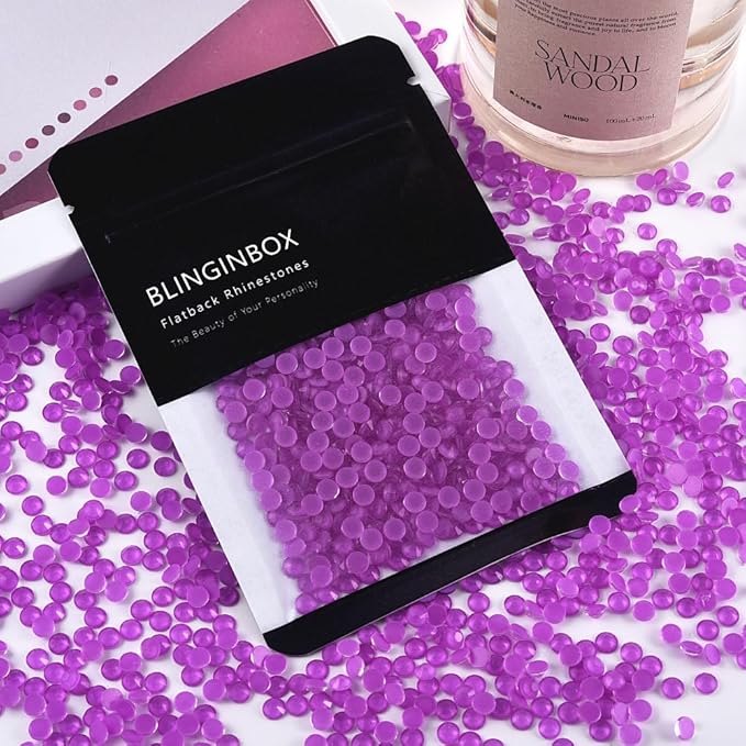 Blinginbox Flatback Rhinestones Round Gems, 1440pcs Luminous Series Glass Stones Neon Gems Non Hotfix Crystal Rhinestones for Nail Charms Crafts Clothes Tumblers,New Amethyst neon,SS10.