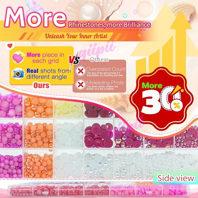 qiiipi 2 Big Boxes Red Resin Pearls and Rhinestones w B7000 Glue for Bedazzling Crafting Flatback Stones Gems Diamonds Half Pearls Bedazzler Kit Charms for Nails Eyes Face Makeup Tumblers DIY Crafts
