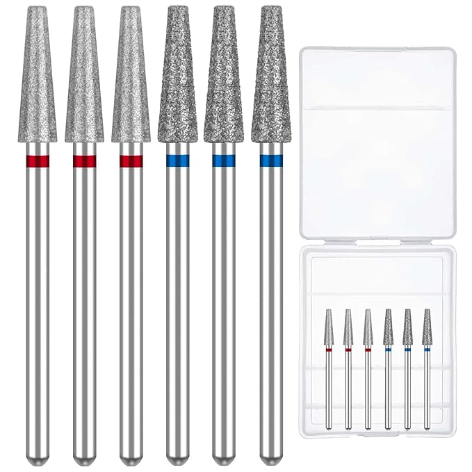 Nail Drill Bits, Cuticle Drill Bit for Nails, Tapered Shape Cuticle Drill Bits with Storage Case,3/32 Shank Efile Bits for Nail Prep and Manicure Pedicure Tools (Fine&Medium)