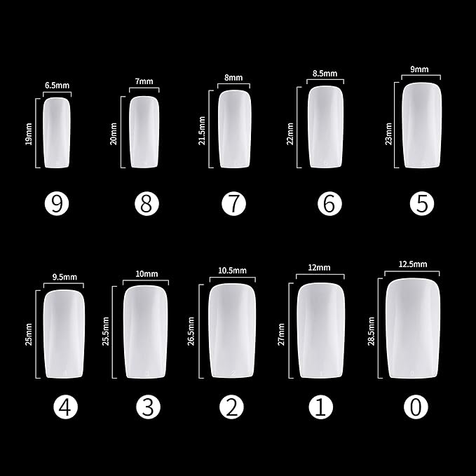 Full Cover Acrylic False Nail Tips, 500PCS Fake Nail Shape Artificial False Nails Tips 10 Sizes with Case for Nail Art Salons and Home DIY (White)