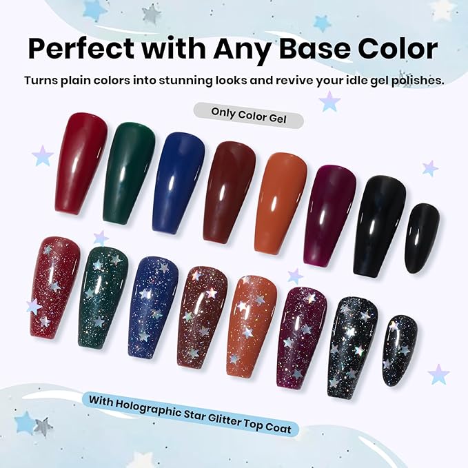Beetles Glitter Top Coat for Gel Nail Polish 15ml - Reflective Silver Star Glitter Shiny No Wipe Uv Gel Top Coat Nail Art Star Sparkle Manicure DIY Home Salon