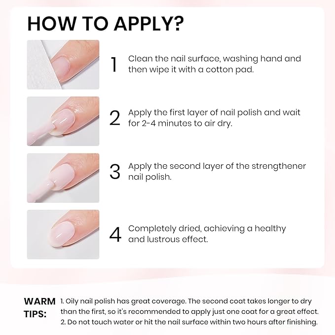 Quick Dry Milky Natural Nail Polish, Regular Fingernail Lacquer Help Nail Strengthener and Growth Nail Repair