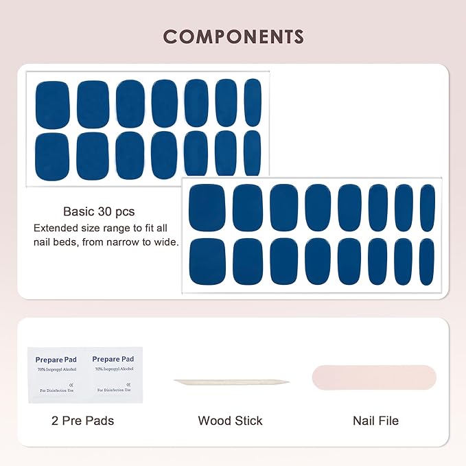 Semi Cured Gel Nail Strips – Real Gel Nail Polish Wraps for Brittle Nails | Waterproof Long Lasting Easy Peel-Off Removal | Hema-Free | Jelly Solid Light Blue Salon Kit with File & Stick