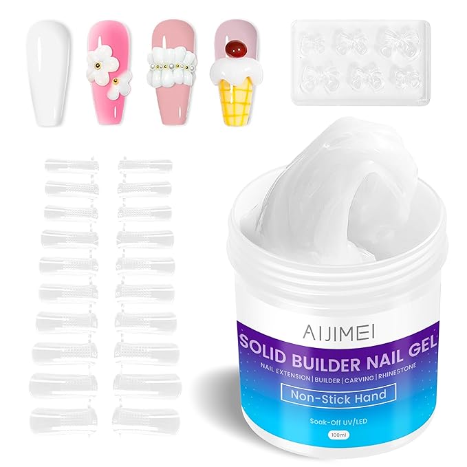 AIJIMEI Solid Builder Gel for Nails, Hard Builder Gel Set 3.3OZ Nail Art Nail Extensions for Nails Strengthening Salon Use (White)