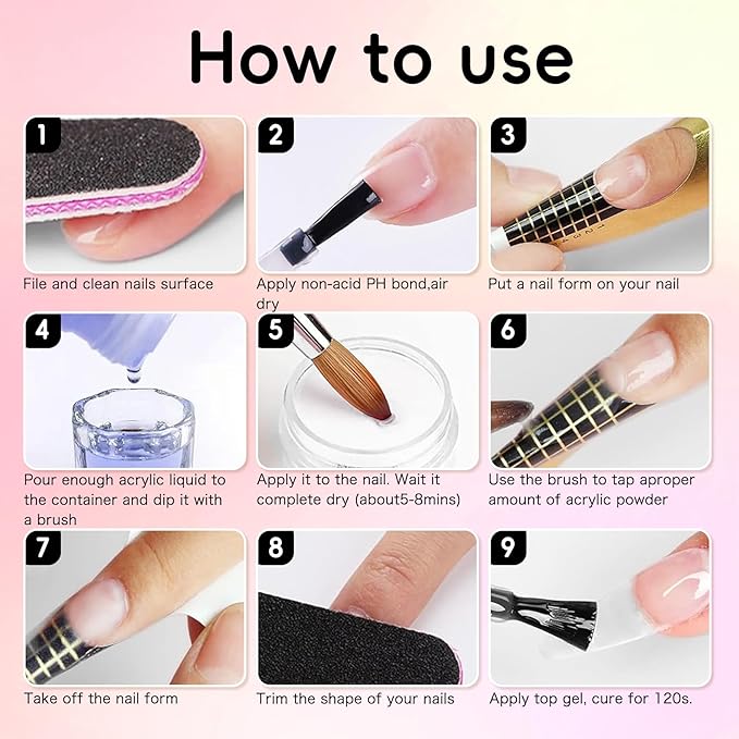 Acrylic Nail Powder Set 24 Colors Kit for Nail Art French Extension 3D Sculpting - Professional Salon Quality Polymer Powder - No Lamp Required, Bubble Free, Long Lasting