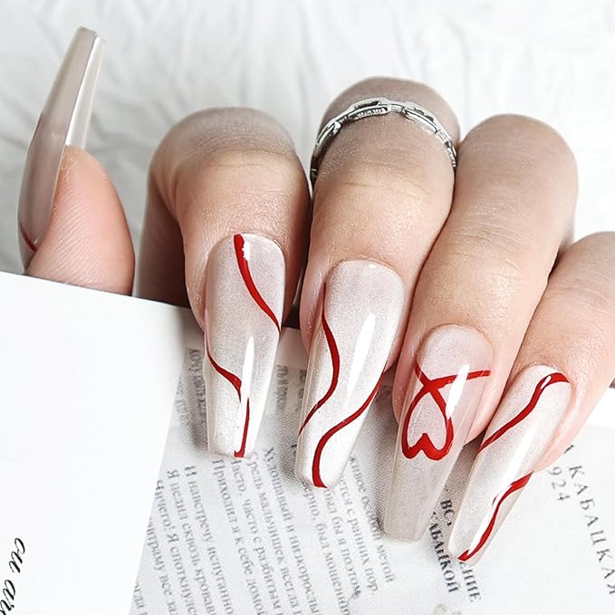 JODSONE Red Swirl Nail Art Liner Gel Polish,10ml Classic Color 3D Nail Art Pens Effect Nail Print Design with Thin Brush for French Tips Manicure Painting DIY at Home - LB03