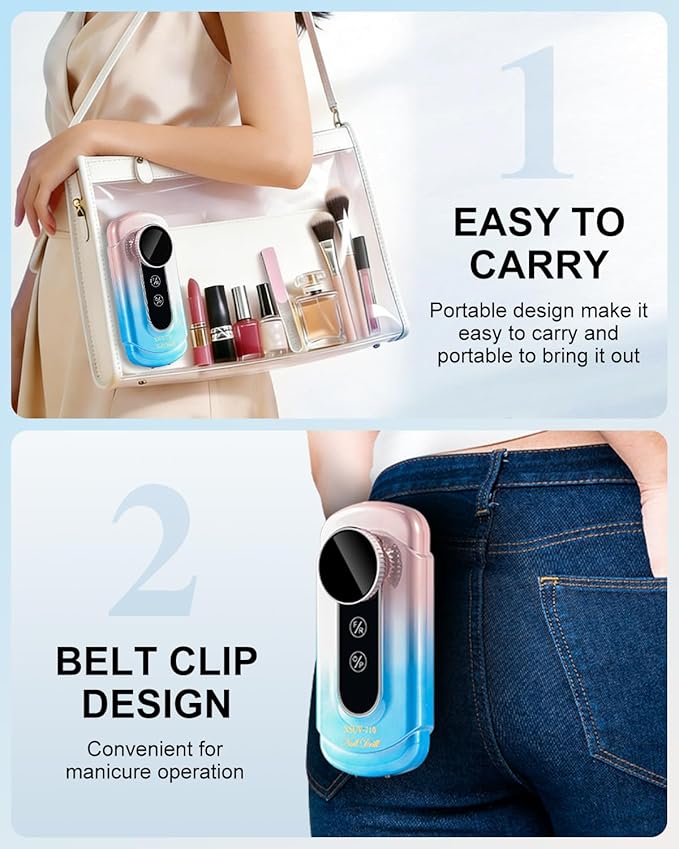 Professional Electric Nail Drill Kits 45000RPM Gradient Blue Portable Cordless 3-in-1 Nail File Machine with Rechargeable Stand and Nail Lamp for Acrylic Gel Polish Removing Home & Salon Use