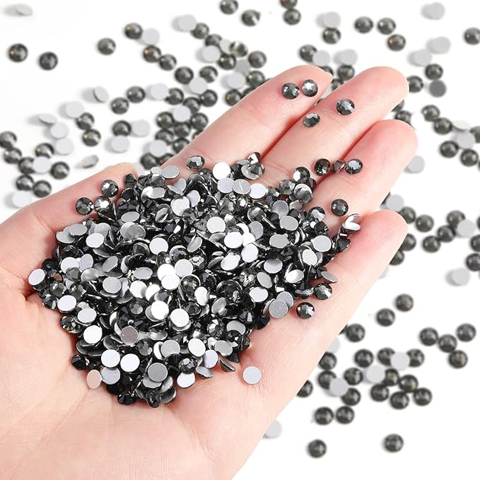 Beadsland Flatback Rhinestones Bulk,14400pcs Gray Rhinestones for Nails Crafts Clothes DIY Decoration, Black Diamond, SS16, 3.8-4.0mm