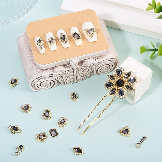 KISSITTY 48pcs Nail Art Rhinestones Flat Back Rhinestone Crystal Cabochons Gray Color Heart Teardrop Rectangle Shape Small Embellishments for Nail Art Craft Decoration Jewelry Making