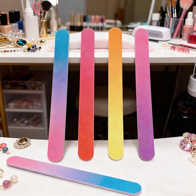 24 Nail Files, Colored Emory Plate Nail Files Double Sided 180 Grains Professional Manicure Emory Plate Buffer Pedicure Tools Nail Shaping Polishing Files (Gradient Color, Count, 24, 100/180 Grit)
