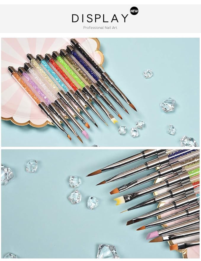KADS Acrylic Brush Nail Art Brush Rhinestone Powder Brush Acrylic Clear Handle Nail Art Design Paint Pen Manicure Tool for Nails Sculpting (Orange)