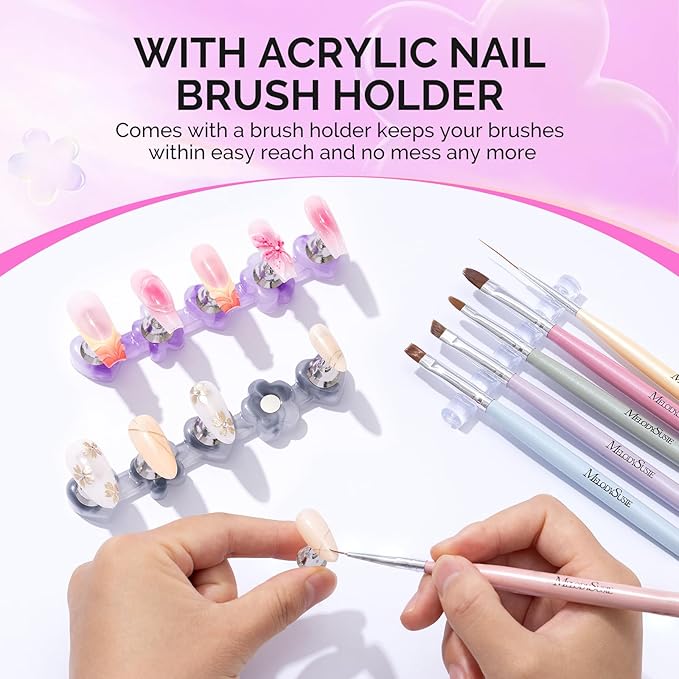 MelodySusie Nail Stand for Press Ons, Flower and Heart Magnetic Base for Painting Display with Acrylic Brush Holder and 100 Pcs Reusable Double-Sided Tape for Home DIY Salon Supplies, Purple and Gray
