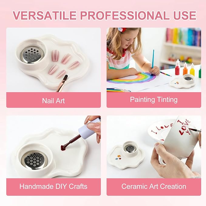 Nail Art Palette with Built-in Brush Washing Cup - 2-in-1 Acrylic Dappen Dish & Monomer Cup for Professional Nail Art & Gel Polish