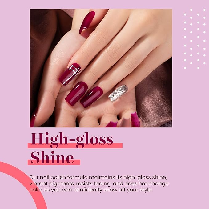 Beetles Wine Red Gel Nail Polish, Burgundy Red Plum Gel Polish Soak Off Uv LED Lamp Nail Art Manicure Salon DIY Design at Home Gifts for Women 0.51 Fl Oz