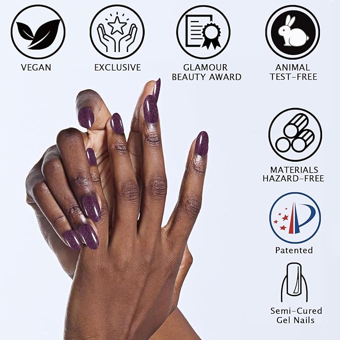 Purple Glitter Semi Cured Gel Nail Strips 20Pcs Gel Nail Stickers Polish Nails Wraps UV/LED Light Needed Glossy Nails Polish Strips for Women Includes Prep Pads, File, Wooden Cuticle Stick