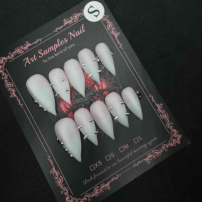 Short Press on Nails Handmade Luxury Gothic 3D Art False Nails for Women Easy Apply Size M