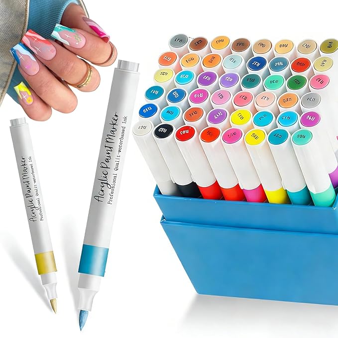 Nail Art Pens Set, 48 Colors Nail Art Markers Polish Pens for Painting Nails, Acrylic Paint Drawing Painting Dotting Markers Pen Quick Drying Nail Art Design Manicure Tools