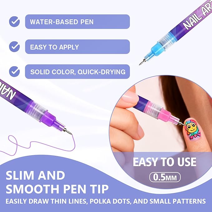 12 Colors Nail Art Pens Set, Nail Art Markers for Gel Nails, 2026 DIY Nail-Art Marker Drawing Painting Liner Pen, 0.5 MM Nail Polish Pens Set, Nails Doodle Pens,Quickly Dry Nail-Art DIY Decoration