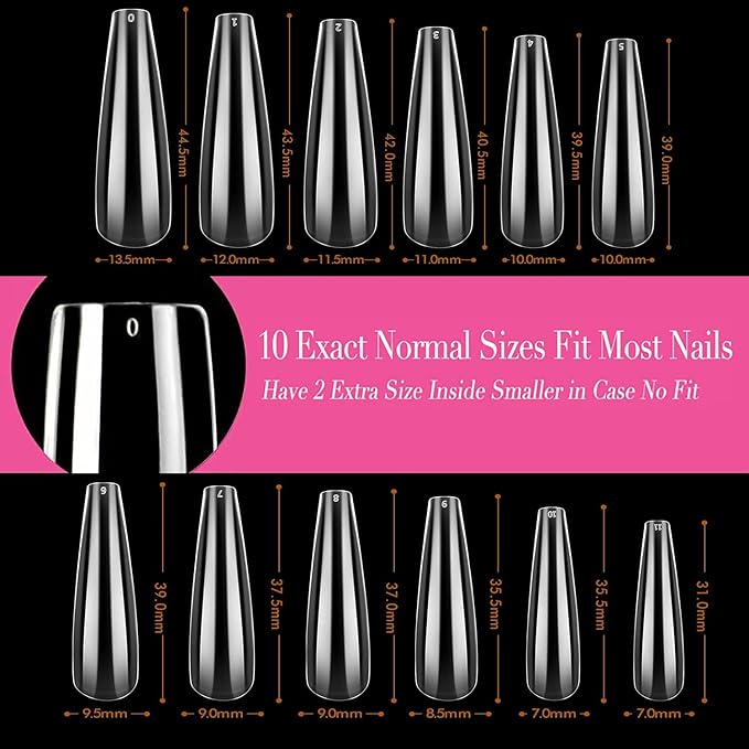 UNA GELLA XXL Coffin Nails Tips Full Cover 216pcs Extra Long Coffin Nail Tips No C Curve Clear Coffin Ballerina Nail Tips False Fake Acrylic Nails for Nail Extensions DIY Art Salon