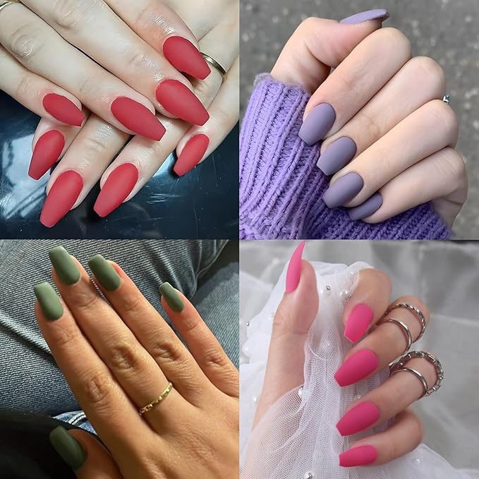 AddFavor Press on Nails Medium Coffin Fake Nails, 576pcs 24 Colors Coffin Press on Nails Full Cover Acrylic Nail Press ons, Matte False Nail Tips for Women Glue on Nail