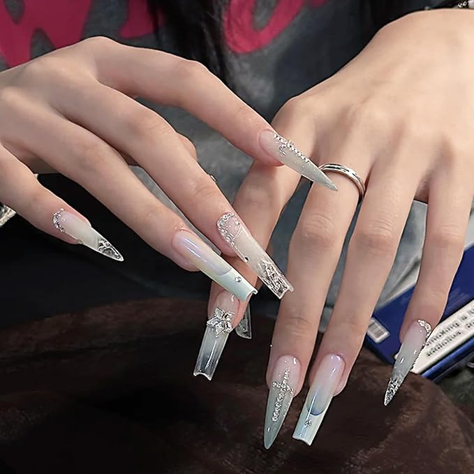 ELLEWIN 480PCS No C Curve Clear Nail Tips, Half Cover Coffin and Almond Nails for Acrylic Nails Kit, 10 Sizes Soft Gel Fake Nails Extension for Salons and Home DIY Gifts