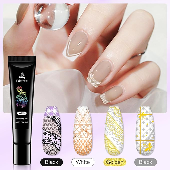 Biutee Nail Stamping Kit 2Pcs Nail Art Stamping Plates 4Pcs Stamping Gel Polish French Tip Nail Stamp Kit 110 Patterns with Silicone Stamper Scraper Large Lace Stamp Template Holiday Gift for Women