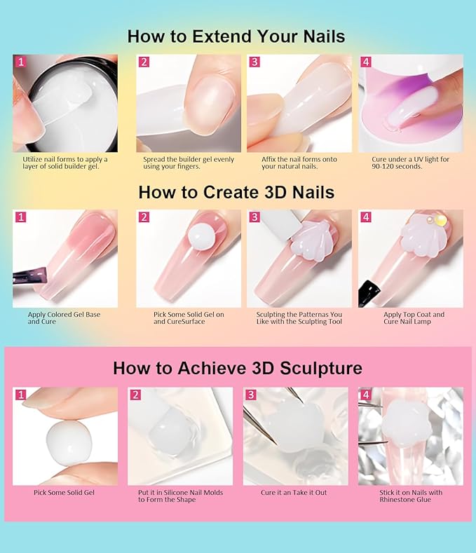 Solid Builder Gel for Nails LEDSUUEI - 100g Large Capacity White 3D Nail Gel Sculpting Non-Sticky Hand Carving Glue Extension for Manicure Salon Home Decoration DIY