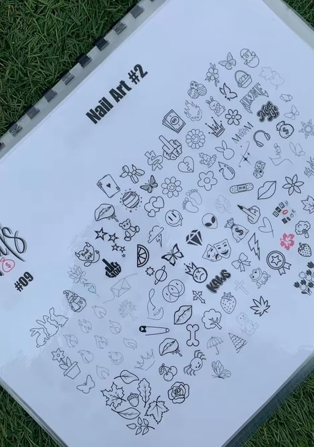 Nail Art Workbook Make Your own Nail Decal Stickers Reusable Gel Nail Design Practice Book for Gel Nail Polish Acrylic Nail foils Crystals Rhinestones Glitter Cartoon Nail Design Guide (1)
