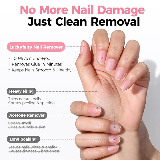 2pcs Nail Glue Remover: Tool-Free Press on Nail Glue Remover Pen, Easy Removal Design, Non Acetone Gentle Formula Quick Nail Polish Remover for Nails Tips