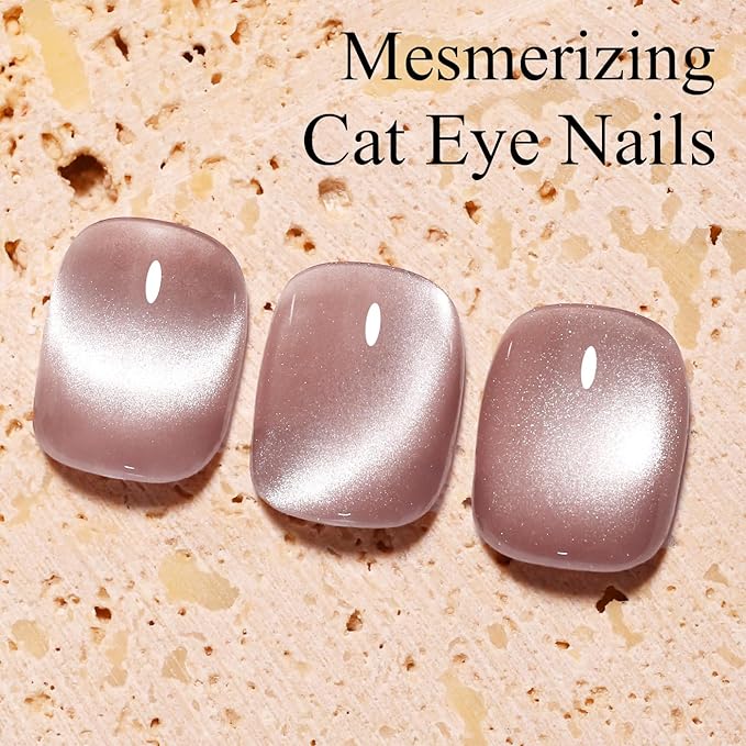 Imtiti Nude Cat Eye Gel Nail Polish with Magnet, Holographic Glitter Shimmer Magnetic UV Gel Polish for Nail Art Soak off UV Led