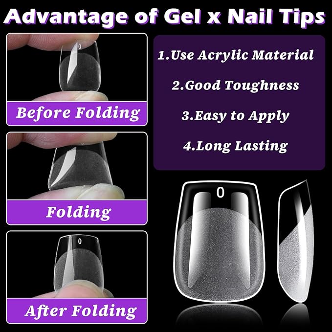 LoveOurHome 750pc Extra Short Coffin Nail Tips Clear Fake Nails XS Short Coffin Gel Nail Tips Full Cover Acrylic Nails Clear Press on Nails XS False Nail 15 Sizes Fingernail for Gel Nail Extension