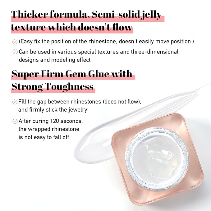 VARNAIL ELastic Gem Gel, No Wipe Stick Gel, Super Sticking Nail Gel Long Lasting Gel, Universal Gem Gel for rhinestones and nail accessories (No Wipe -Jelly 8g)