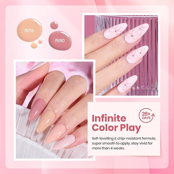 Beetle Nude Pink Gel Polish Set - 6 Colors Light Pink Nude gel polish Spring Colors Soak Off Nail Art Manicure Salon Uv Led DIY at Home Vanilla Cloud Collection