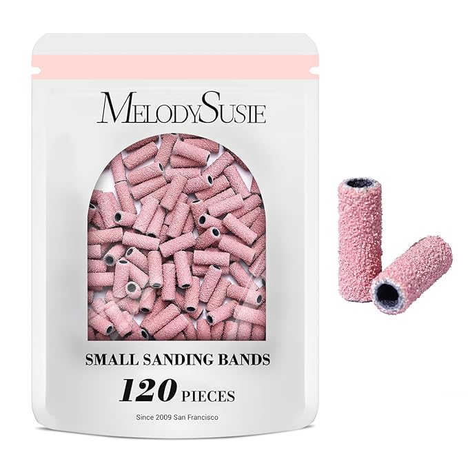 MelodySusie 120 Pcs Nail Drill Bits Small Sanding Bands for 3.1mm Mandrel Bit, 80 Coarse Grit Nail File for Acrylic Nails Gel Manicures and Pedicure, Pink (Only Sanding Bands)